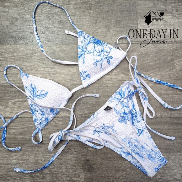 Volafa Smocked Triangle Tie Side Cheeky Bikini Swimsuit Size S - Picture 2 of 5